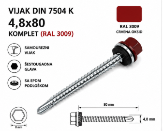 VIJAK DIN 7504 K 4,8x80 KOMPLET (RAL 3009)